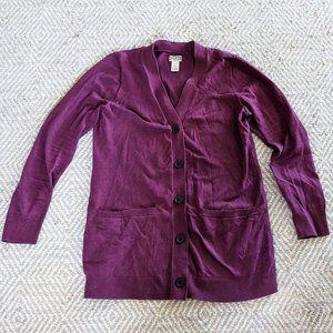 Duluth Trading Shiftless Cardigan Sweater, raspberry/size M